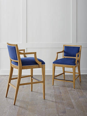 Barclay Butera by Lexington Newport Bar & Counter Stool Upholstered/Metal in Blue/Brown
