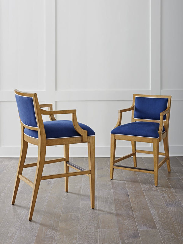 Barclay Butera by Lexington Newport Bar & Counter Stool Upholstered/Metal in Blue/Brown
