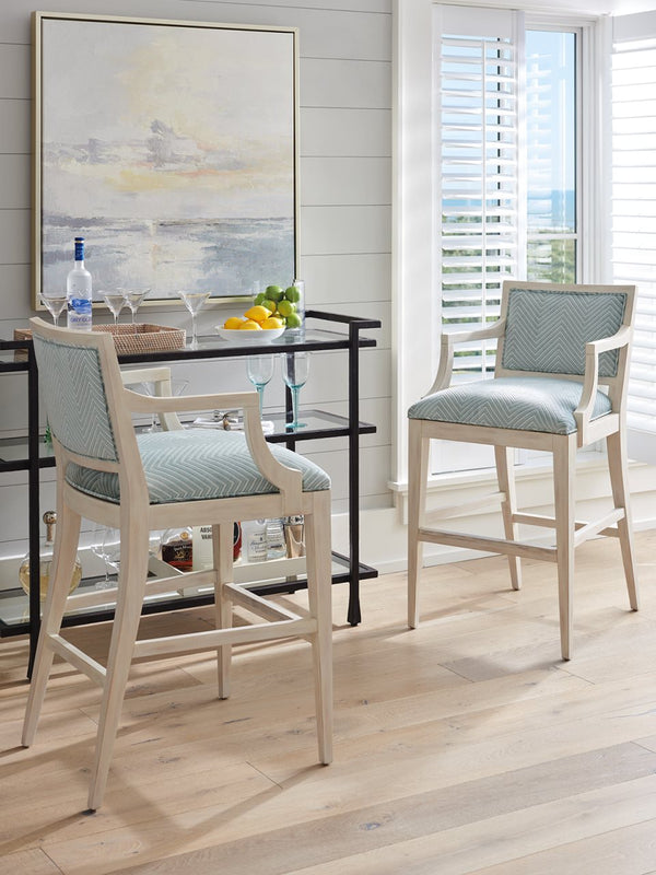 Barclay Butera by Lexington Newport 30 Inch Bar Stool Upholstered/Metal Blue/Brown/Gray