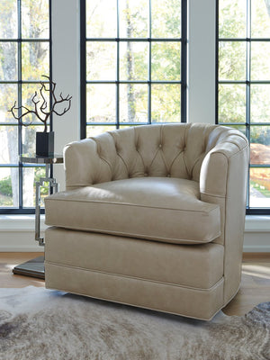Barclay Butera Upholstery by Barclay Butera Cliffhaven Leather Swivel Barrel Chair