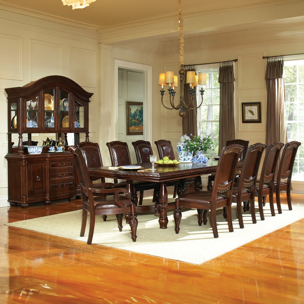 Steve Silver Antoinette 120-Inch Pedestal Dining Table With 24-Inch Leaf In Warm Brown Cherry