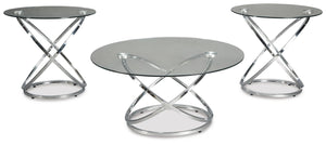 Hollynyx Hollywood Glitz 3-Piece Occasional Table Set Chrome Finish