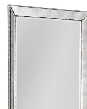 Bassett Mirror Glam Antique Mirror/Silver Beaded Rectangular Beveled Floor Mirror
