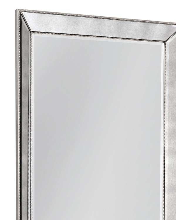 Bassett Mirror Glam Antique Mirror/Silver Beaded Rectangular Beveled Floor Mirror