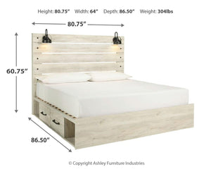 Cambeck King Panel Bed with 4-Drawers of Storage & USB Whitewash