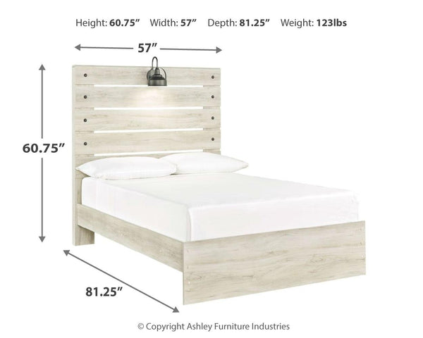 Cambeck Full Panel Bed with USB Whitewash