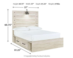Cambeck Full Panel Bed with 4-Drawers of Storage & USB Whitewash