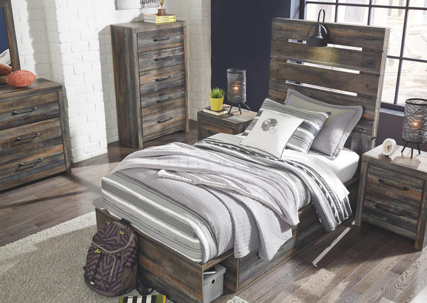 Drystan Twin Panel Bed with 2-Drawer of Storage & USB Multi