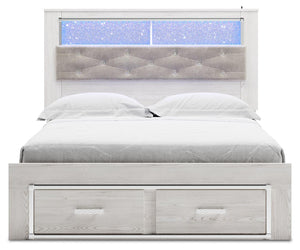 Altyra Queen Upholstered Bookcase 2-Drawer Bed White