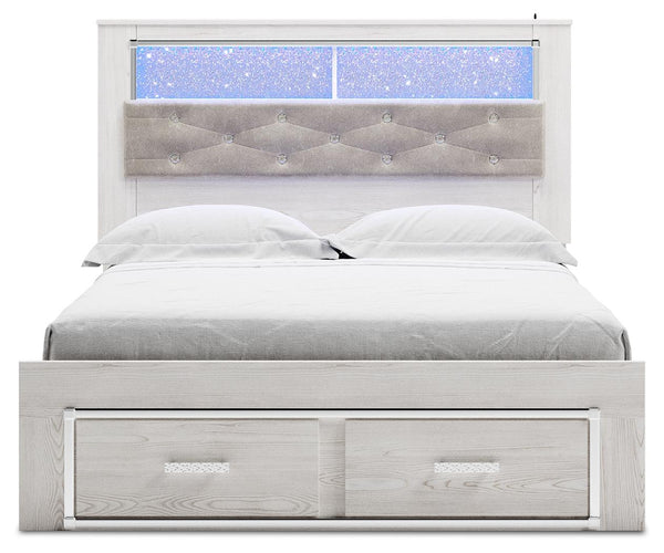Altyra Queen Upholstered Bookcase 2-Drawer Bed White