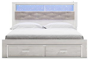 Altyra King Upholstered Bookcase Bed with 2-Drawer Storage White