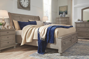 Lettner King Sleigh Bed with 2-Drawers of Storage Light Gray