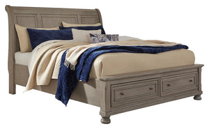 Lettner California King Sleigh Bed with 2-Drawers of Storage Light Gray