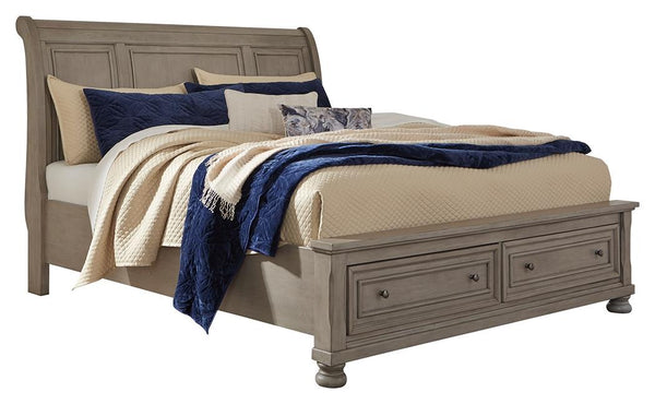 Lettner California King Sleigh Bed with 2-Drawers of Storage Light Gray