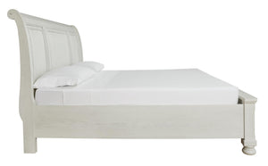 Robbinsdale Queen Sleigh Bed with 2-Drawers of Storage Antique White