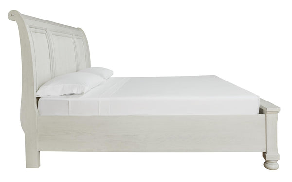 Robbinsdale Queen Sleigh Bed with 2-Drawers of Storage Antique White