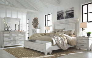 Kanwyn California King Panel Bed with Storage Bench Whitewash