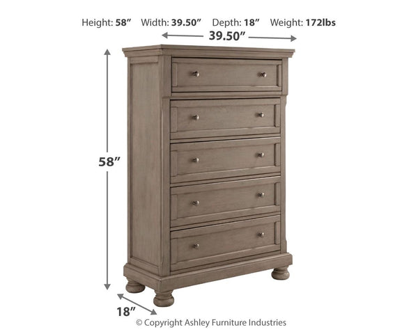 Lettner 5-Drawer Chest Light Gray