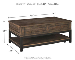 Johurst Castered Coffee Table with Lift Top Grayish Brown