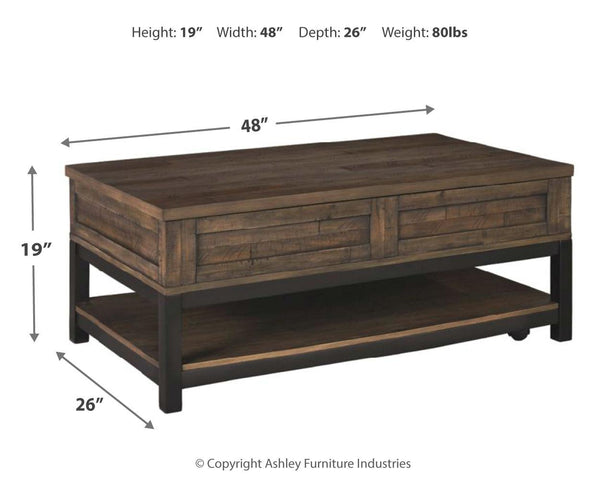 Johurst Castered Coffee Table with Lift Top Grayish Brown