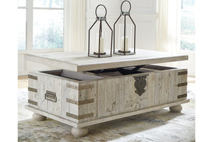 Carynhurst Pastoral Charm Coffee Table with Lift Top White Wash Gray