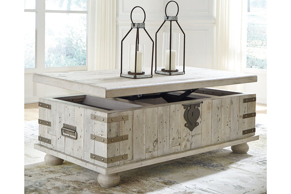 Carynhurst Pastoral Charm Coffee Table with Lift Top White Wash Gray