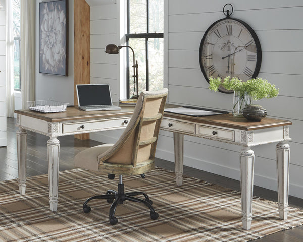 Realyn Pastoral Charm 2-Piece 3-Drawer Home Office Desk White/Brown