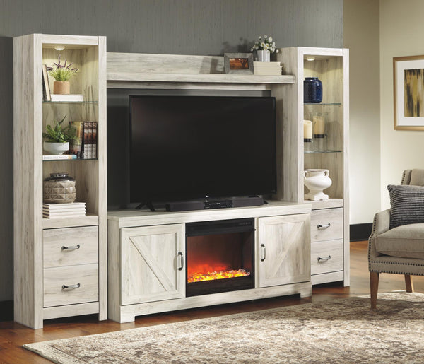 Bellaby Pastoral Charm 4-Piece Entertainment Center with Fireplace Whitewash