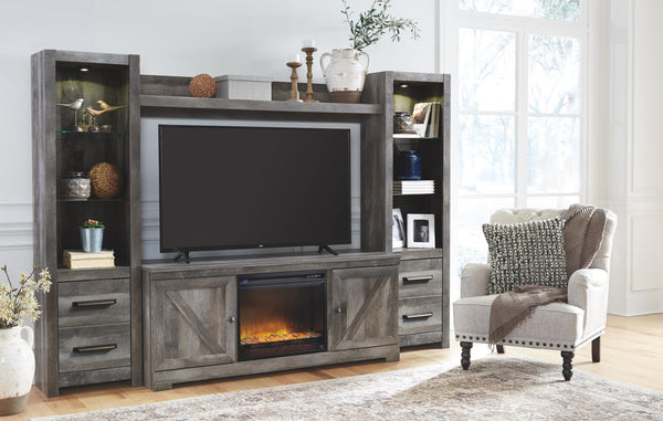 Wynnlow Urban Foundry 4-Piece Entertainment Center with Electric Fireplace Gray