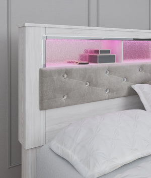 Altyra King Upholstered Panel Bookcase Button Tufted Headboard White