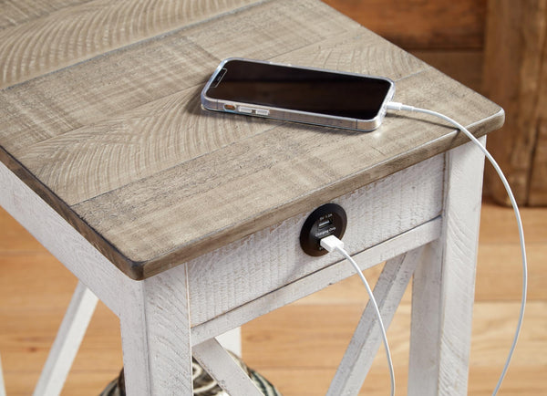 Adalane 1-Drawer Accent Table with USB White/Gray
