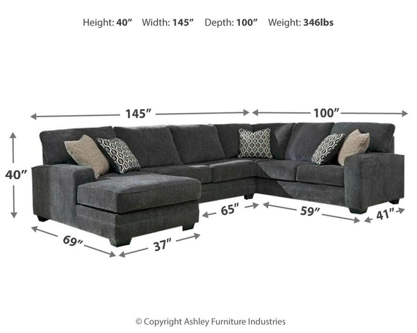 Tracling 3-Piece Fabric Stationary Sectional with Chaise Slate