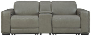 Correze 3-Piece Power Reclining Leather Sectional Loveseat with USB Gray