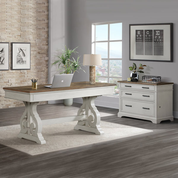 Intercon Drake Rustic White & French Oak Farmhouse 42 Inch Lateral Office File Cabinet