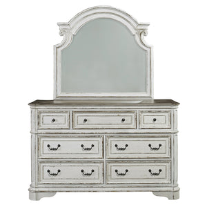 Liberty Furniture Complete Queen Bedroom Set Upholstered Oak Bed, Dresser & Mirror Magnolia Manor White