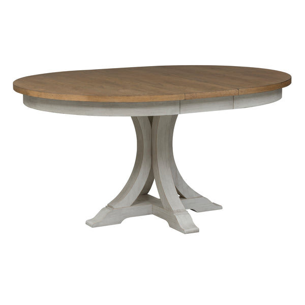 Liberty Furniture 5-Piece Antique White Finish Chestnut Pedestal Dining Table Set Farmhouse Reimagined