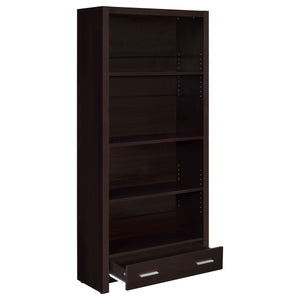 Coaster Skylar 71 Inch 5-Shelf Bookcase with Drawer Cappuccino