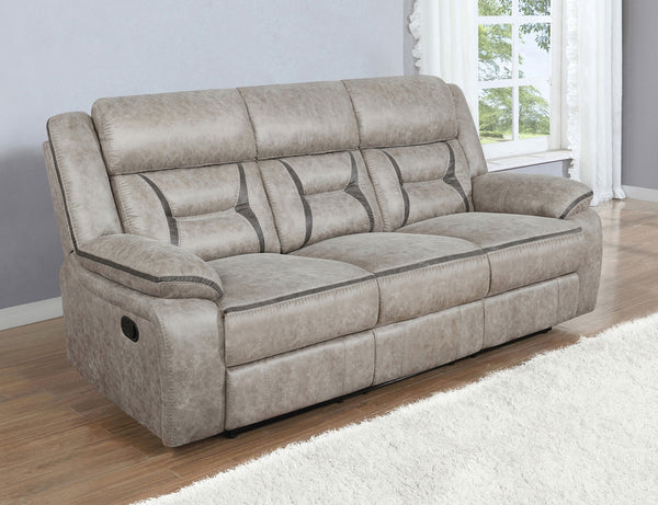 Coaster Greer Upholstered Motion Reclining Sofa Taupe