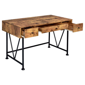 Coaster Analiese 47 Inch 3-Drawer Writing Desk Rustic Nutmeg