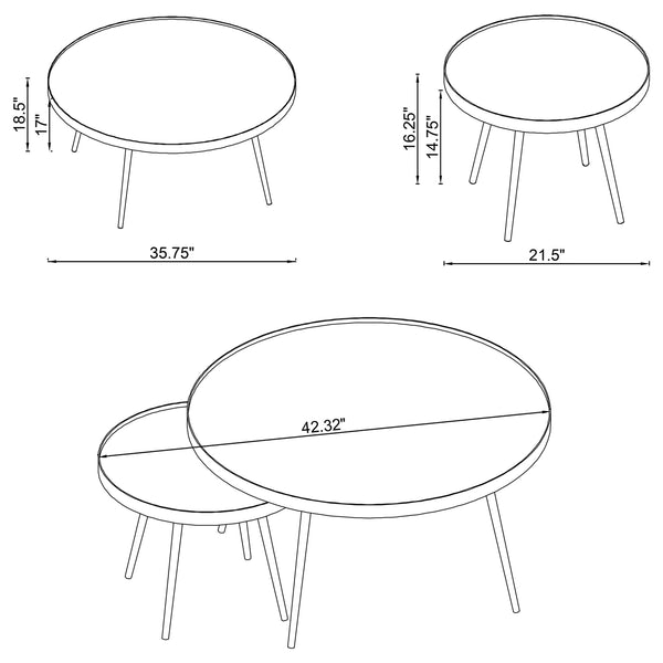 Coaster Kaelyn 2-Piece Round Mirror Top Nesting Coffee Table Gold