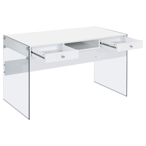 Coaster Dobrev 48 Inch 2-Drawer Writing Desk White High Gloss