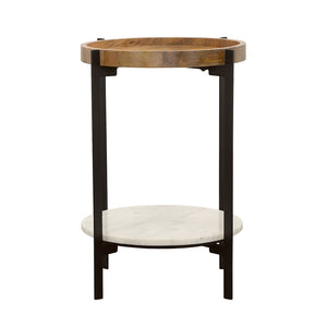 Coaster Adhvik Round Side Table with Marble Shelf Natural & Black