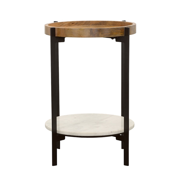 Coaster Adhvik Round Side Table with Marble Shelf Natural & Black