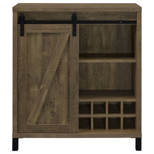 Coaster Arlington Sliding Door Home Bar Wine Cabinet Rustic Oak