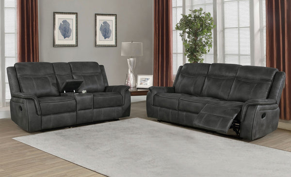 Coaster Lawrence 2-Piece Upholstered Reclining Sofa Set Charcoal