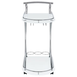 Coaster Elfman 2-Tier Glass Shelf Metal Bar Cart White & Chrome
