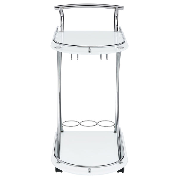 Coaster Elfman 2-Tier Glass Shelf Metal Bar Cart White & Chrome