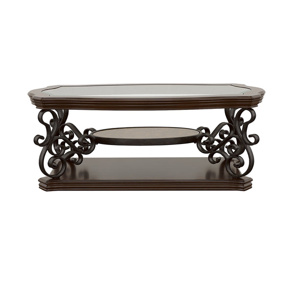 Coaster Laney 1-Shelf Glass Top Rectangular Coffee Table Deep Merlot