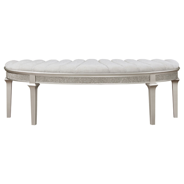 Coaster Evangeline Curved Fabric Upholstered Bench Silver Oak