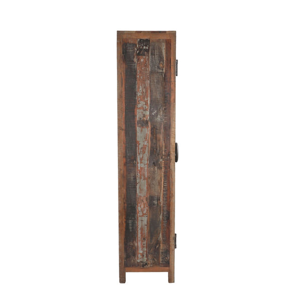 Home Trends Design Steampunk Vault Style Industrial Teak Wood Tall Cabinet